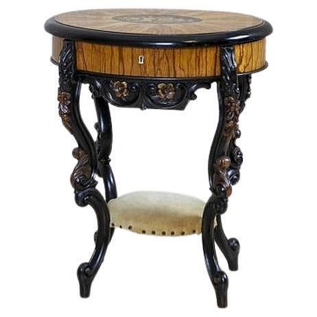 Inlaid Sewing Table Of Various Woods From The Late 19th Century