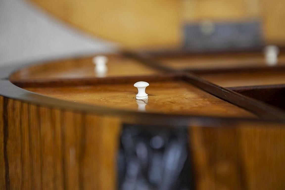 photo furniture Inlaid Sewing Table Of Various Woods From The Late 19th Century