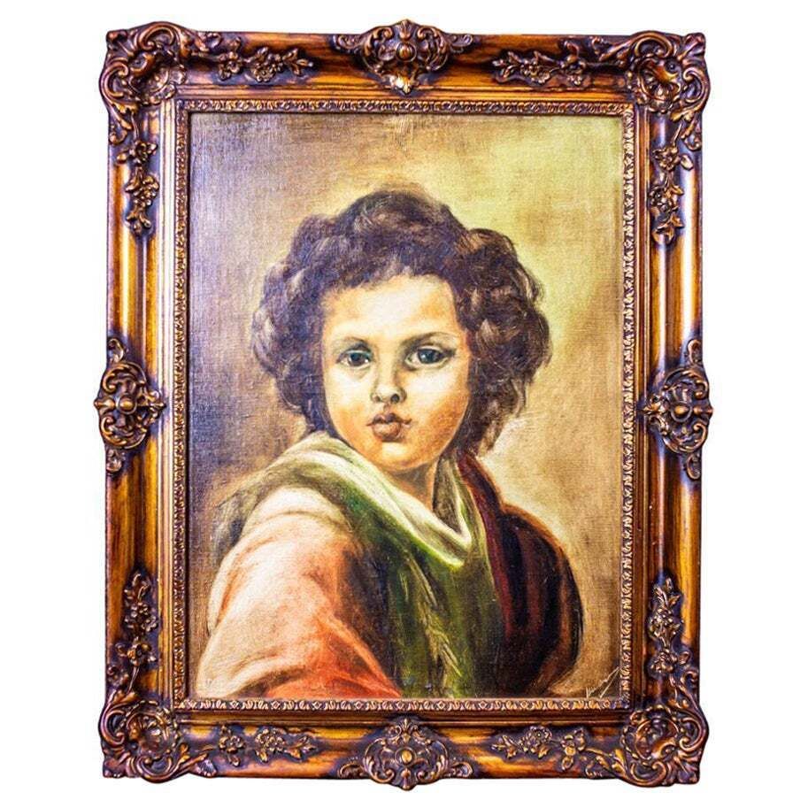 20th Century Portrait Of Small Boy In Rococo Revival Frame
