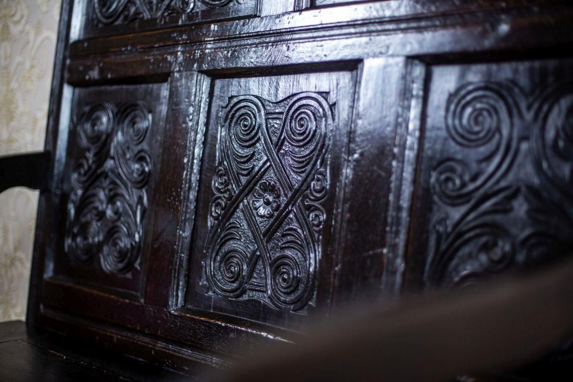 19th Century Renaissance Revival Oak Bench In Dark Brown photo 1625.0