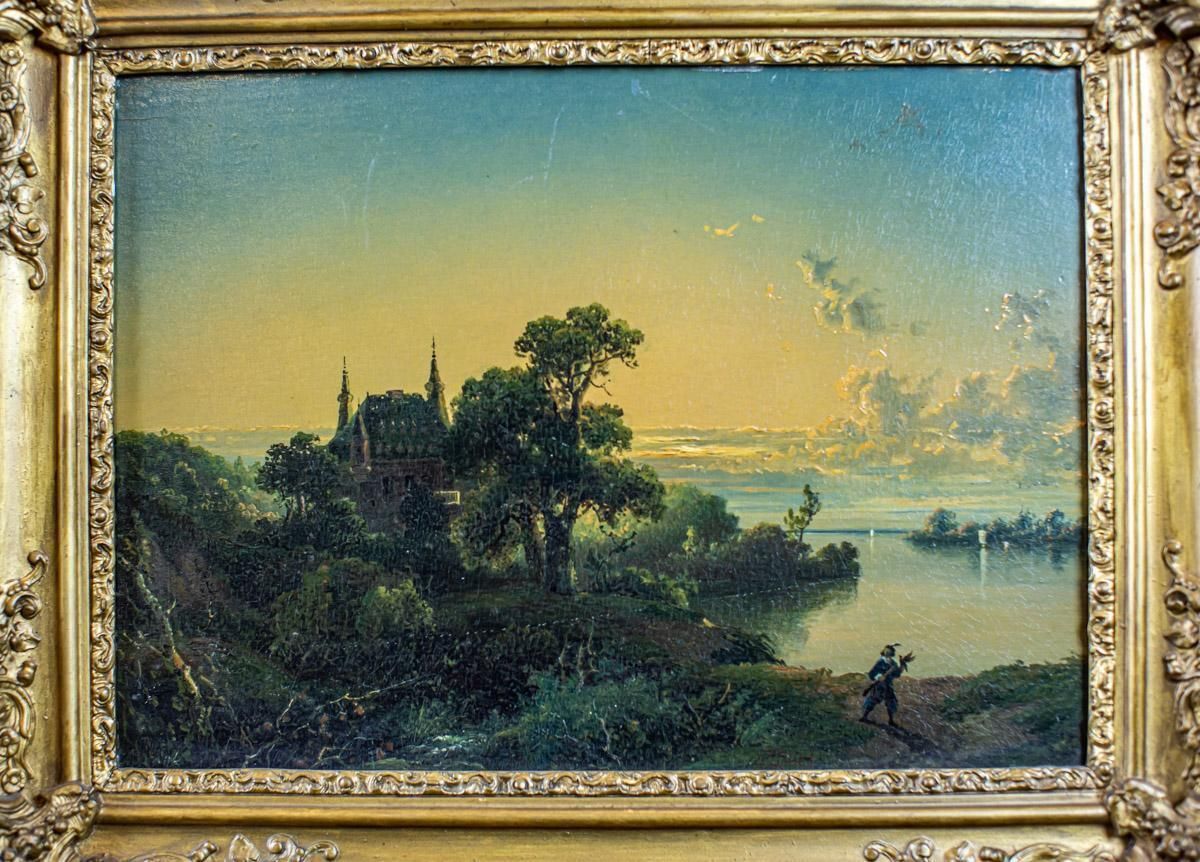 19th Century Oil On Hardboard Depicting Nature In Gold Frame photo furniture