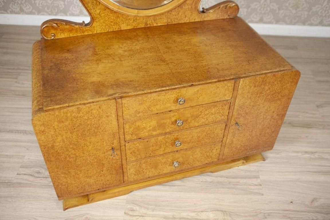 Vanity Veneered With Karelian Birch With Oval Mirror From The Early 20th Century photo buy