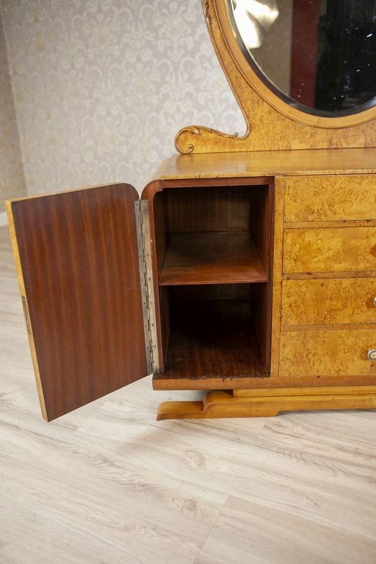 photo for sale Vanity Veneered With Karelian Birch With Oval Mirror From The Early 20th Century