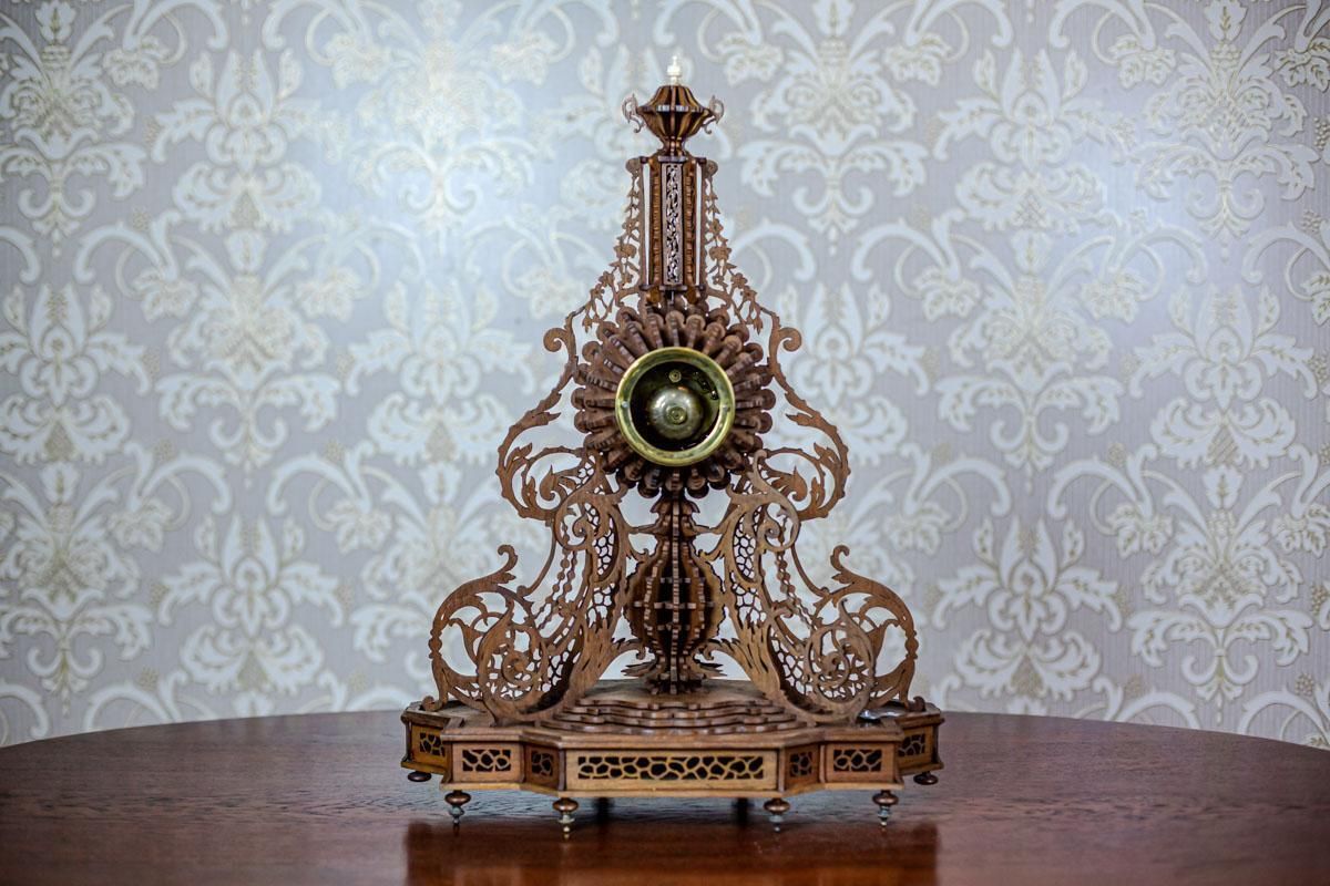 Elaborately Carved Exotic Wood Mantel Clock From The Late 19th Century photo Home Decor