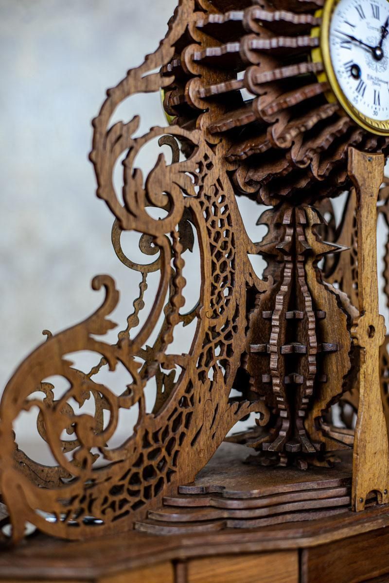 Elaborately Carved Exotic Wood Mantel Clock From The Late 19th Century photo buy