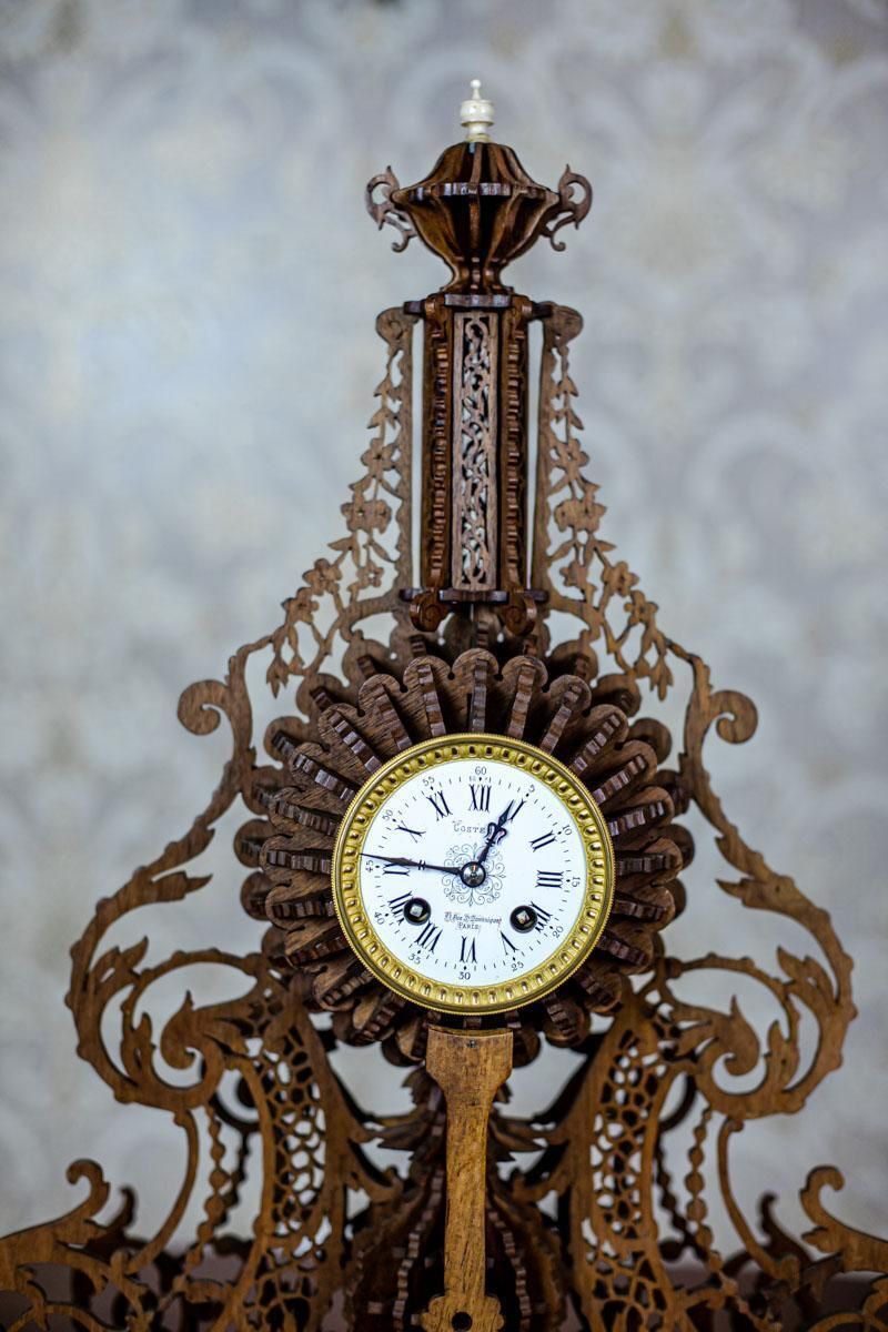 2050.0 Elaborately Carved Exotic Wood Mantel Clock From The Late 19th Century photo