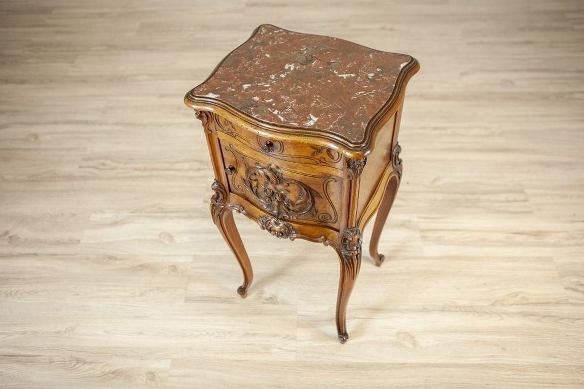 Rococo Walnut Night Stand From The Turn Of The Centuries With Marble Top photo furniture