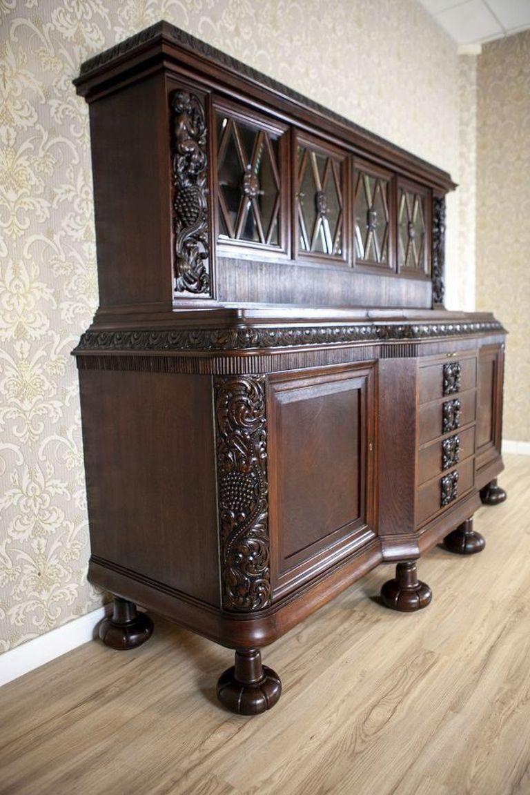 Decorative Oak Sideboard From The Interwar Period In Dark Brown photo furniture