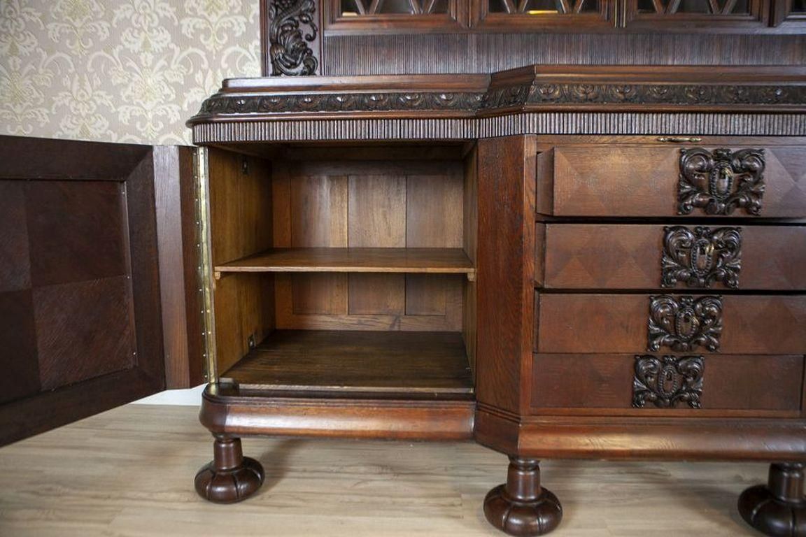 Decorative Oak Sideboard From The Interwar Period In Dark Brown photo vintage