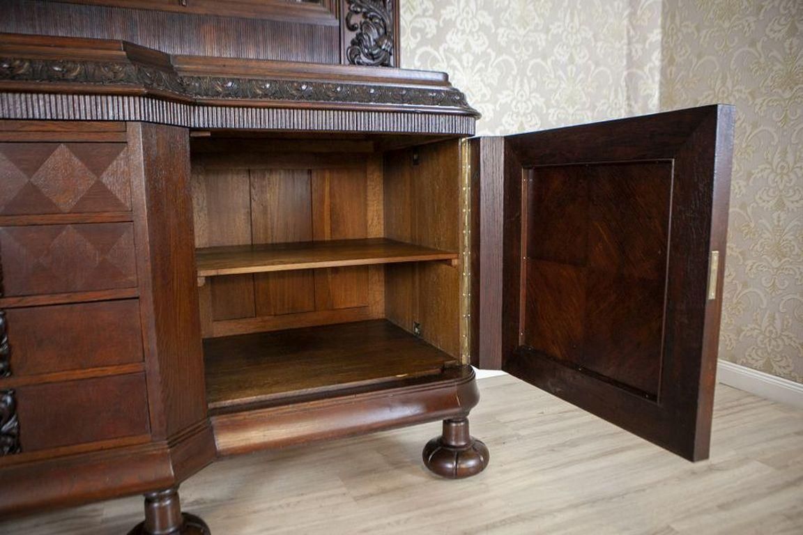 photo furniture Decorative Oak Sideboard From The Interwar Period In Dark Brown