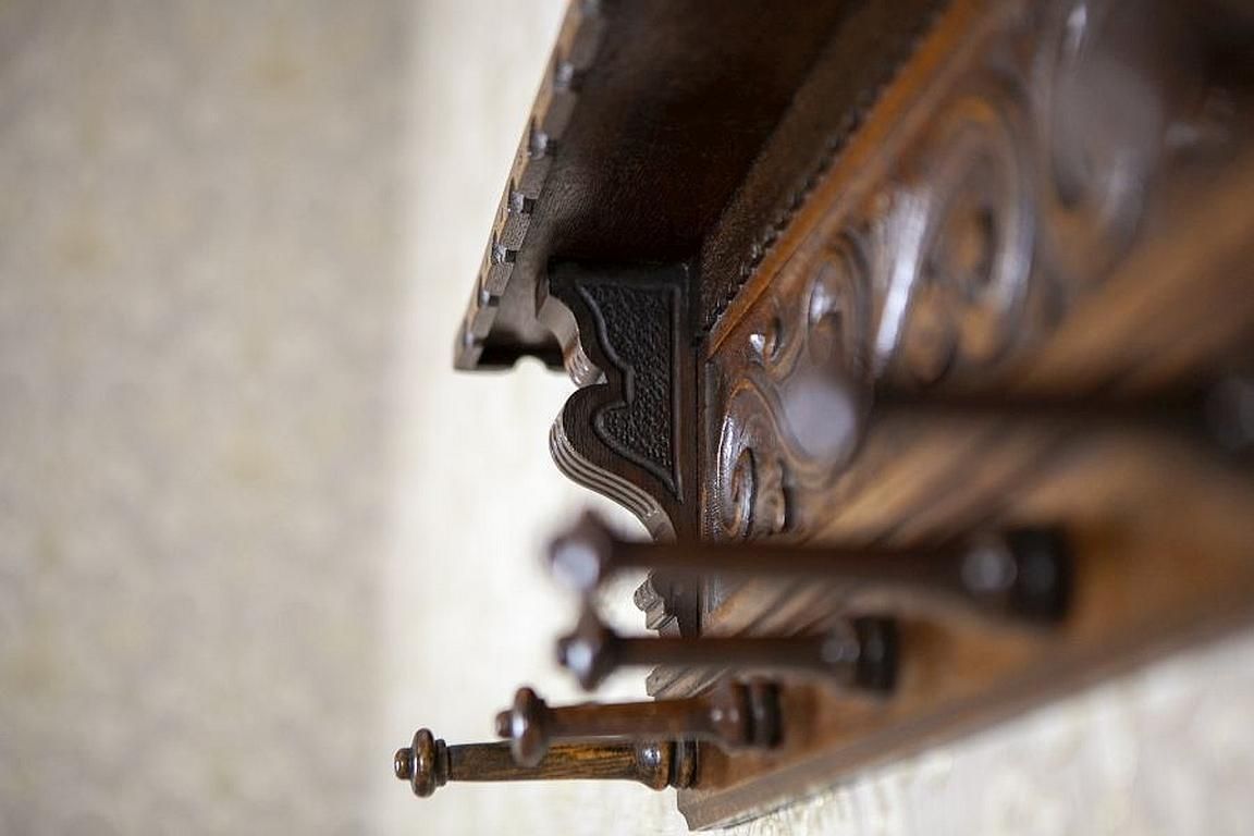 photo for sale Oak Coat Rack From The Early 20th Century In Dark Brown