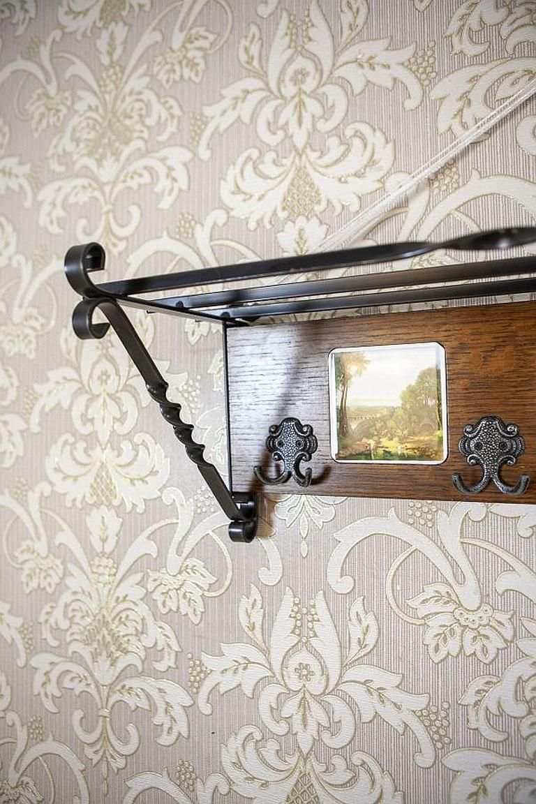 Dutch Oak Wall Coat Rack With Decorative Tiles From The Early 20th Century photo 355.0