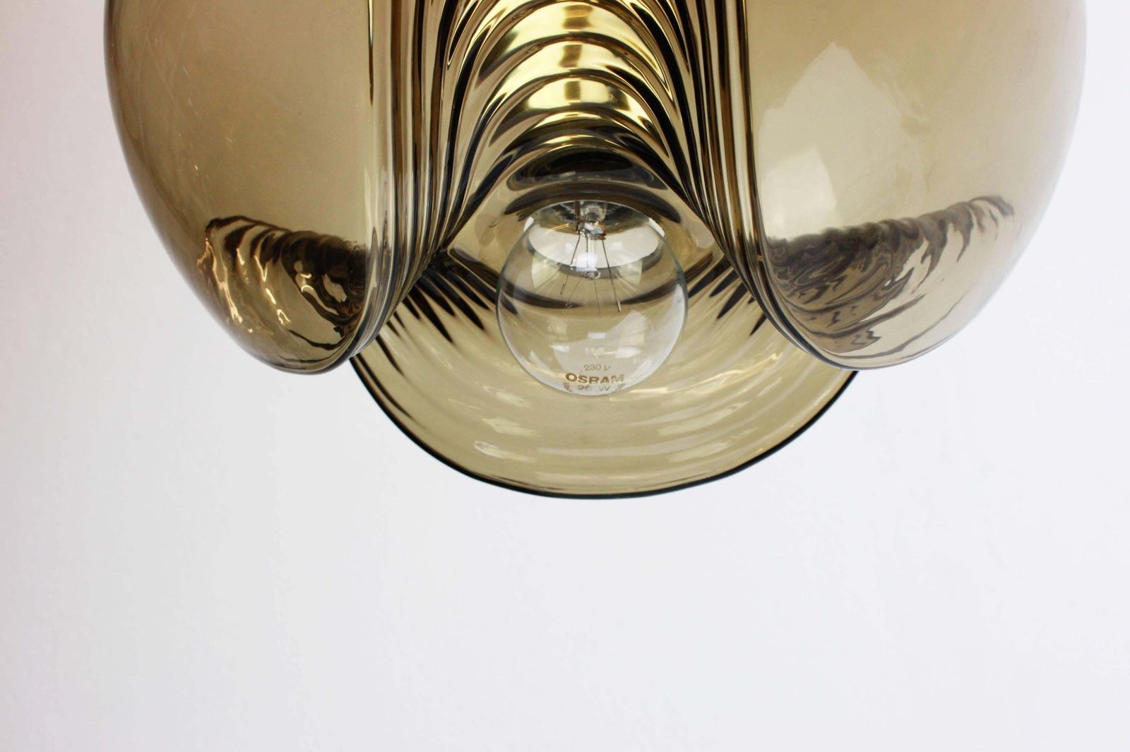 One Of Four Large Smoked Glass Pendant Light By Peill & Putzler, Germany, 1970s photo Lighting