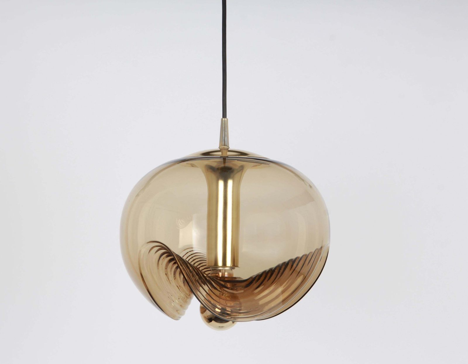 photo furniture One Of Four Large Smoked Glass Pendant Light By Peill & Putzler, Germany, 1970s