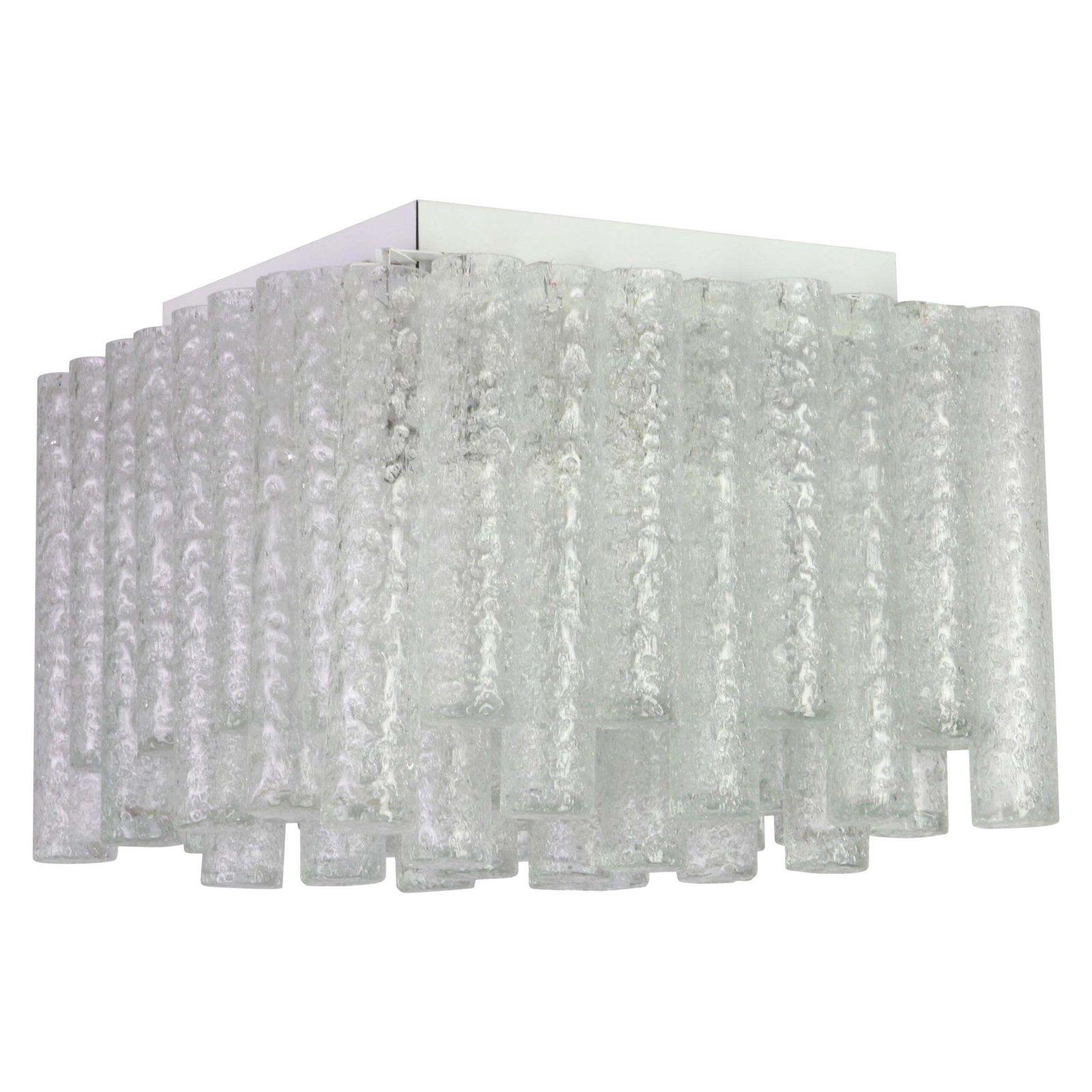 1 Of 6 Stunning Murano Ice Glass Tubes Flushmount By Doria, Germany, 1960s