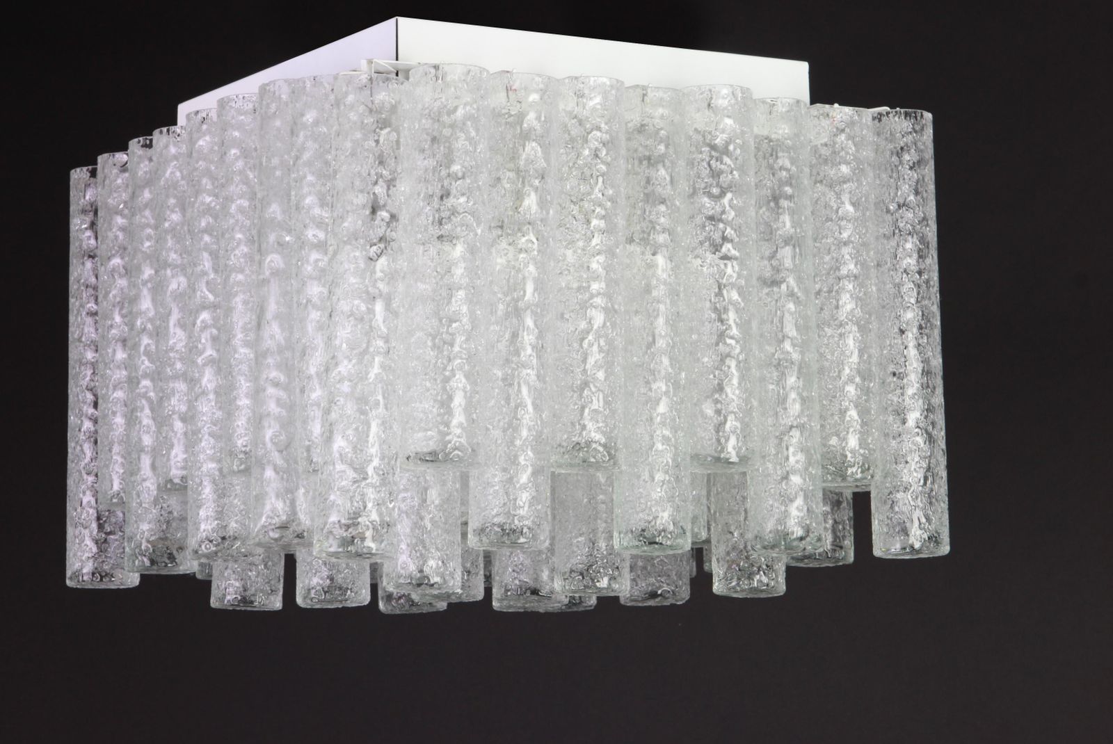 1 Of 6 Stunning Murano Ice Glass Tubes Flushmount By Doria, Germany, 1960s photo Lighting