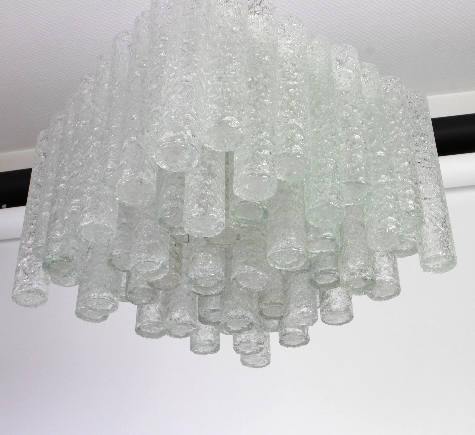 1 Of 6 Stunning Murano Ice Glass Tubes Flushmount By Doria, Germany, 1960s photo 1418.0