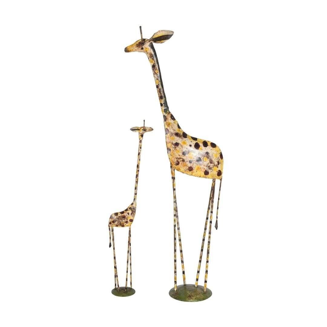 Hand Painted Reclaimed Iron Giraffe Mother & Calf Pair – Eco Friendly Artisan Made