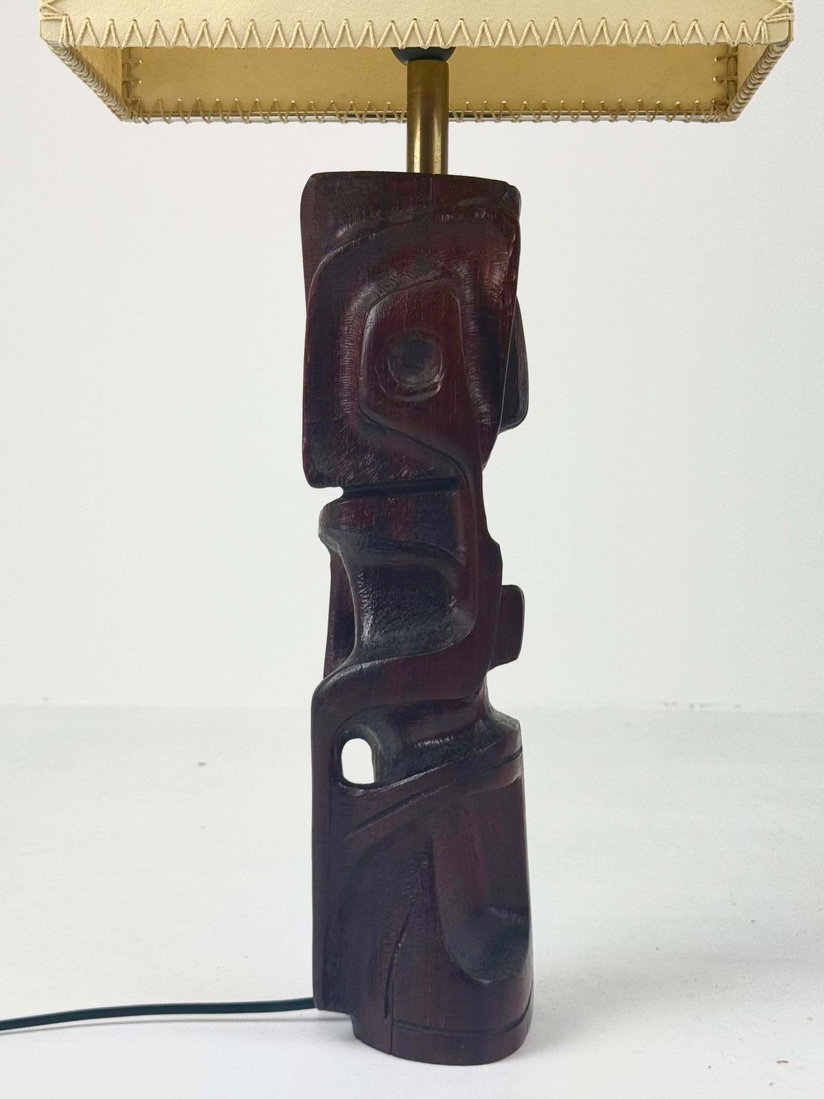 Hand Carved Wooden Sculptural Table Lamp By Gianni Pinna photo vinterior