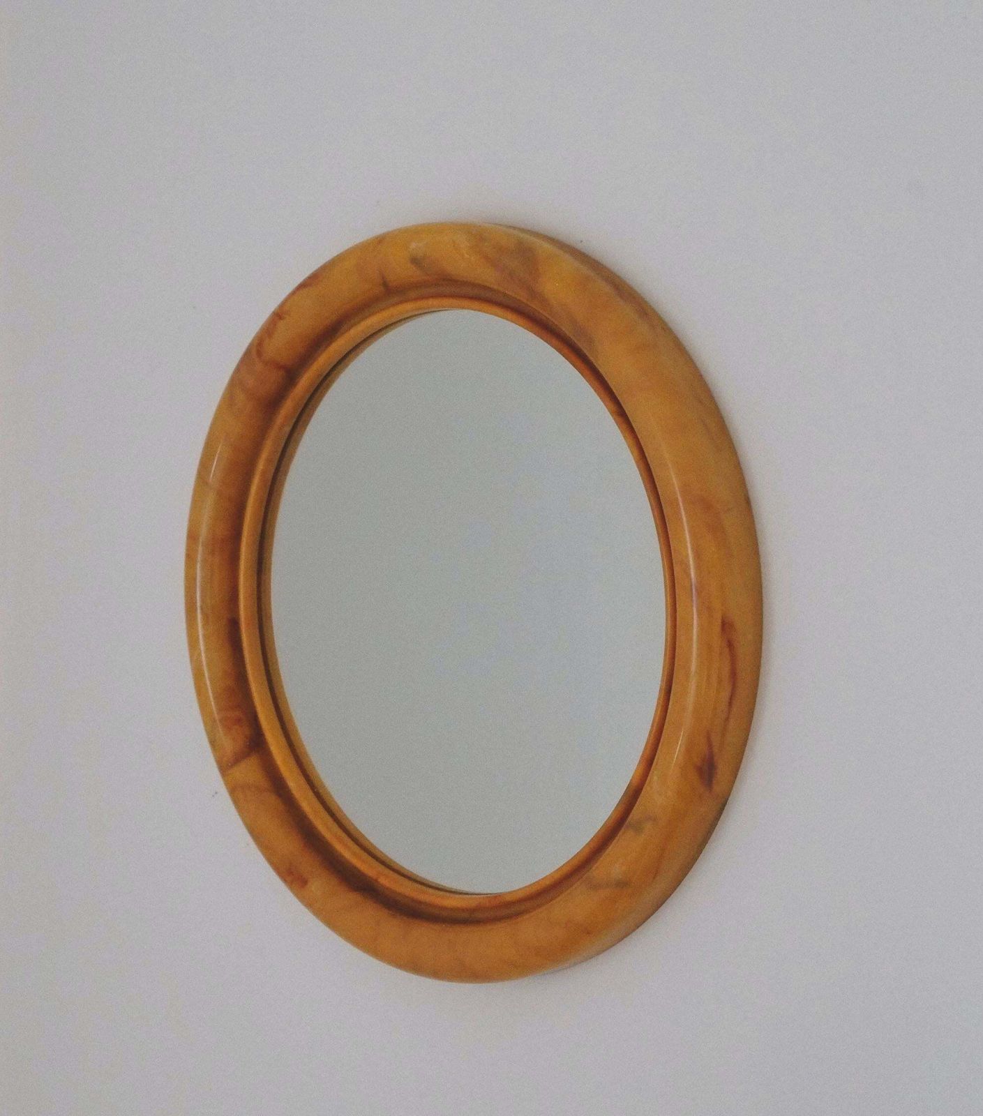 60's Mid Century Retro English Butterscotch Marbled Round Bathroom Mirror photo Home Decor