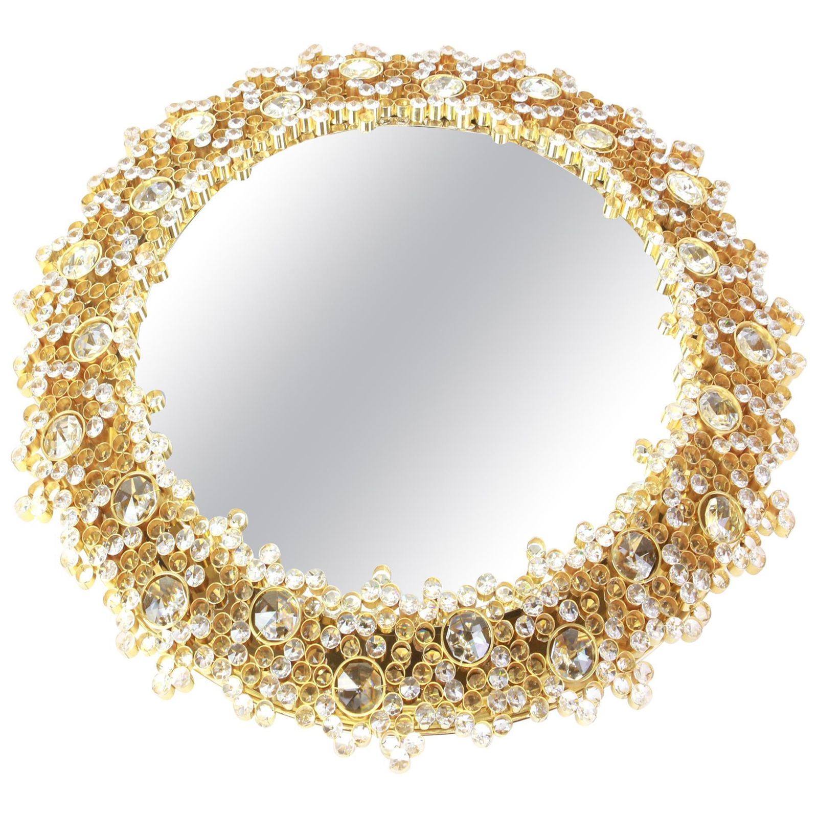 Spectacular Backlit Mirror Gilded Brass And Crystal Glass By Palwa, Germany
