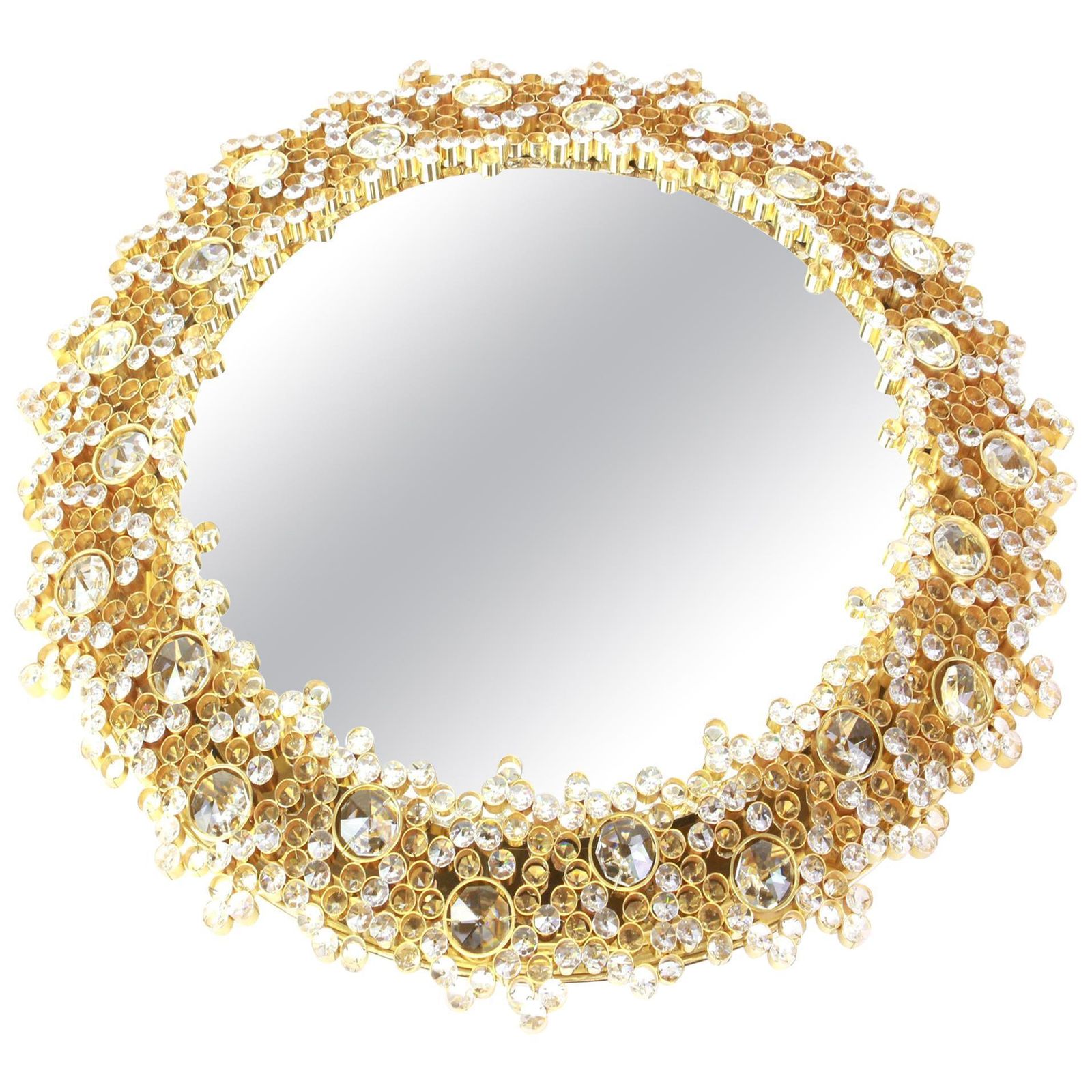 Spectacular Backlit Mirror Gilded Brass And Crystal Glass By Palwa, Germany