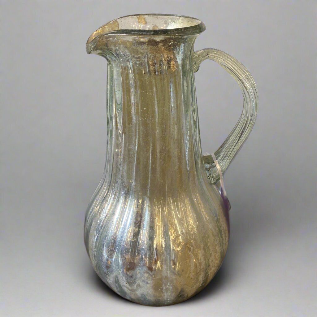 Spanish Colonial Style "Mercury" Glass Jug With Single Handle Circa 1970