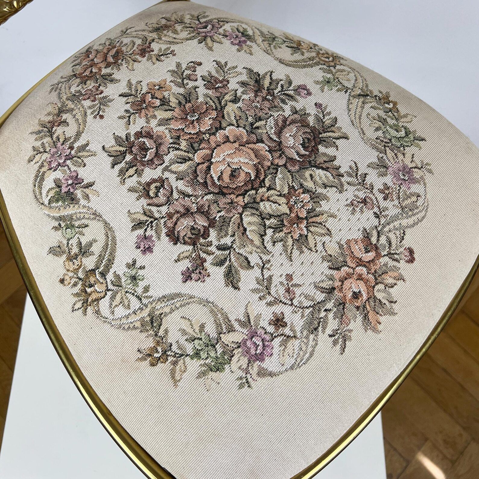Vintage Chiavari Chair With Tapestry Seat, Brass Accent Chair photo buy