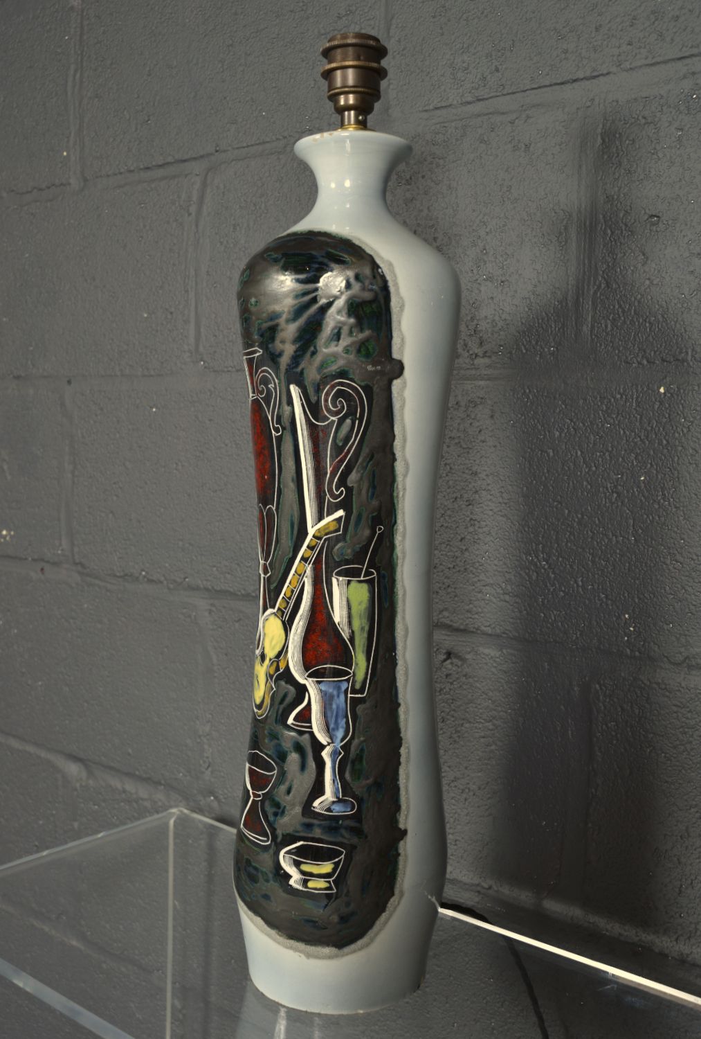 1960s Italian Sgraffito Pottery Table Lamp Augusto Giulianelli San Marino Midcentury photo vinterior