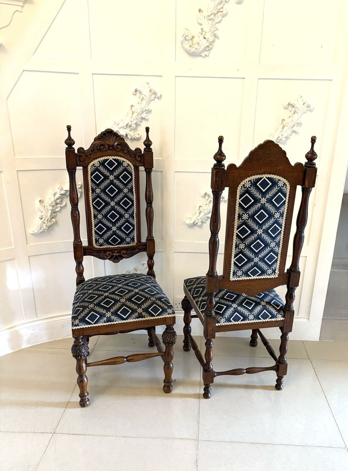 2395.0 Antique Quality 19th Century Pair Of Carved Oak Side Chairs photo
