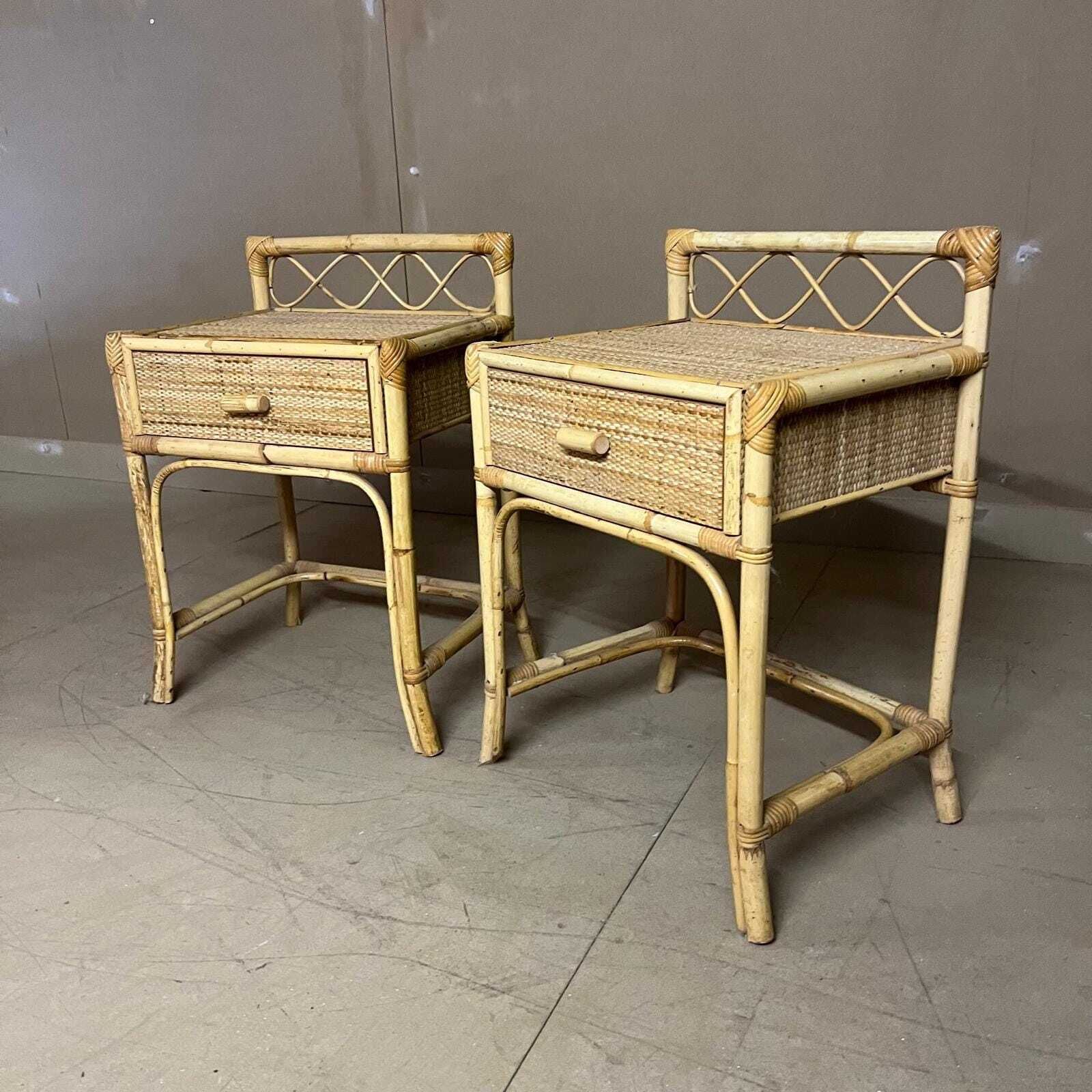 A Pair Of Cane Bedside Cabinets With Drawer And Back Detail photo furniture