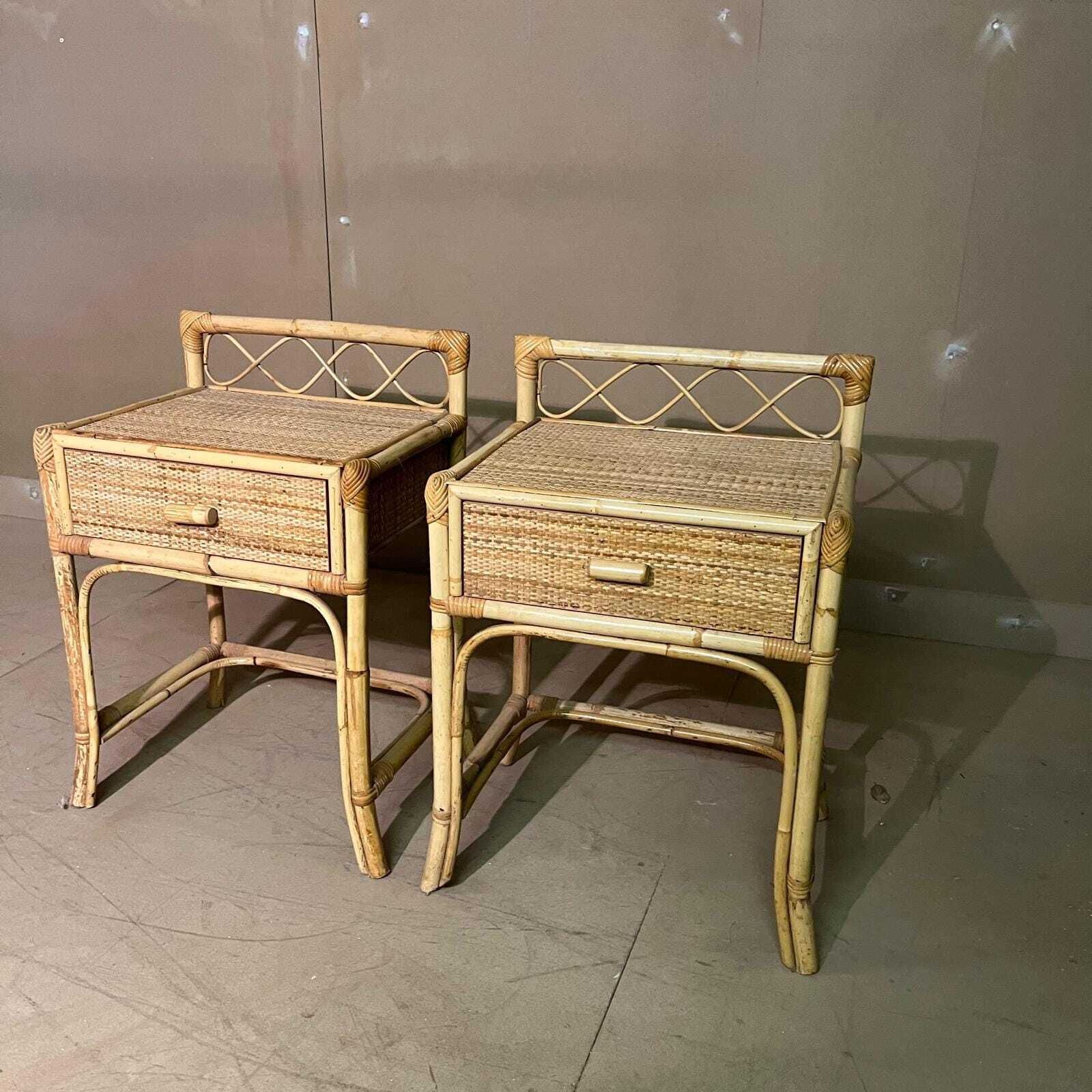 A Pair Of Cane Bedside Cabinets With Drawer And Back Detail photo 975.0
