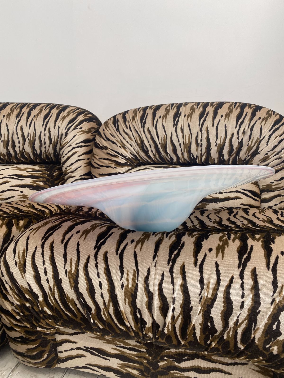 photo for sale Handmade Swirl Murano Glass Ceiling Lamp Pastel Pink Blue Italian Brass 1980s 1970s