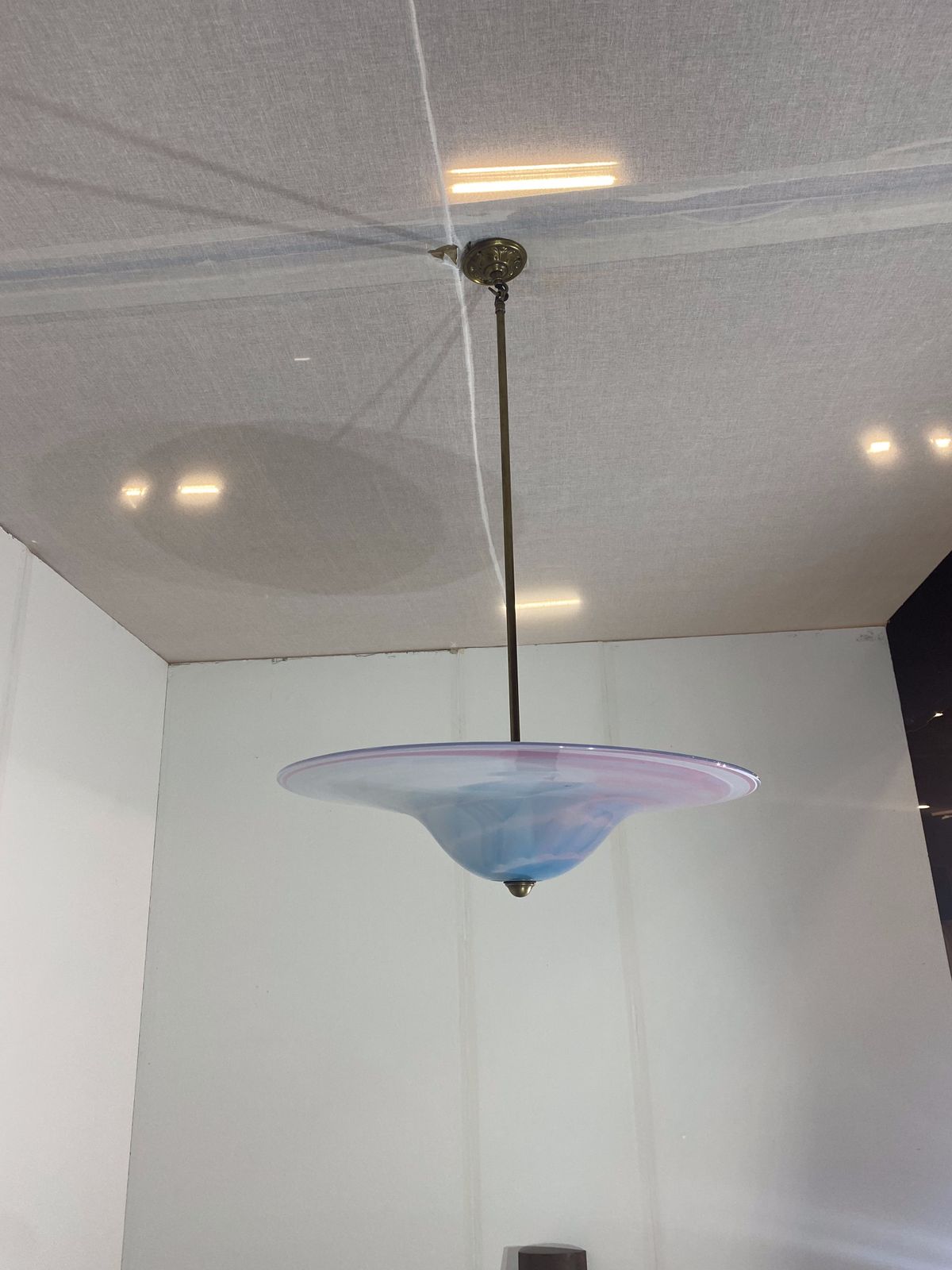 Handmade Swirl Murano Glass Ceiling Lamp Pastel Pink Blue Italian Brass 1980s 1970s photo furniture