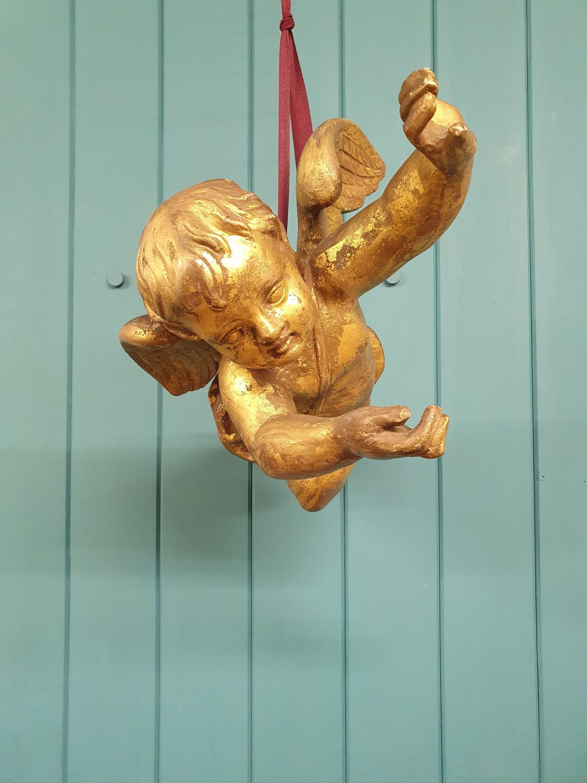 Late 19th Century Wooden Gilt Cherub 19" photo vinterior