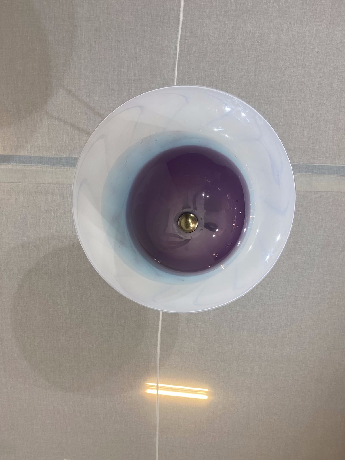 Handmade Swirl Murano Glass Ceiling Lamp Pastel Purple Italian Brass 1980s 1970s photo vintage