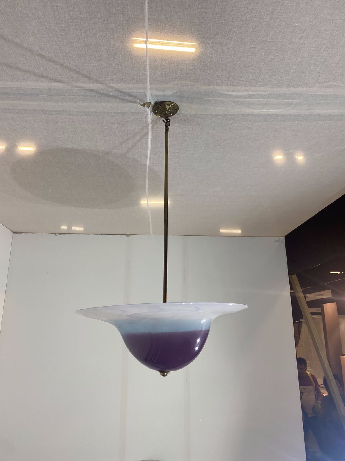 Handmade Swirl Murano Glass Ceiling Lamp Pastel Purple Italian Brass 1980s 1970s
