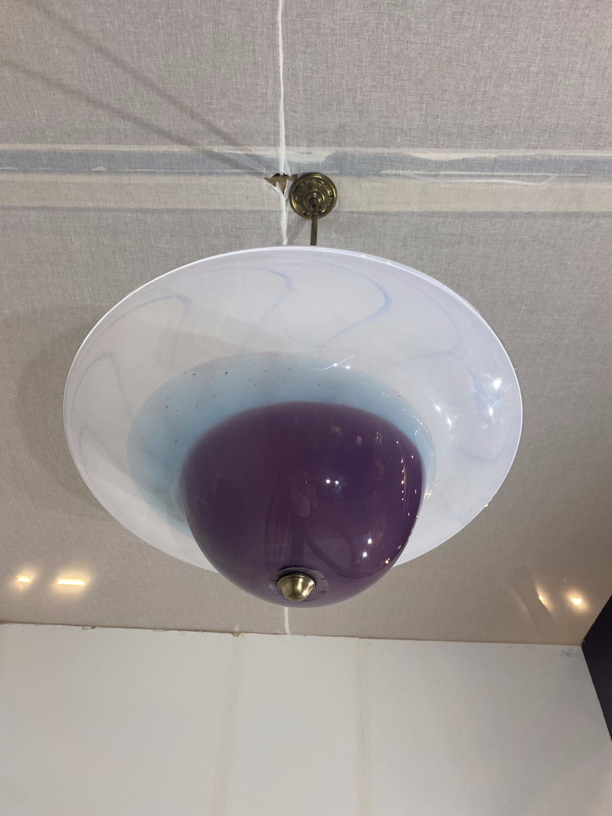 2250.0 Handmade Swirl Murano Glass Ceiling Lamp Pastel Purple Italian Brass 1980s 1970s photo