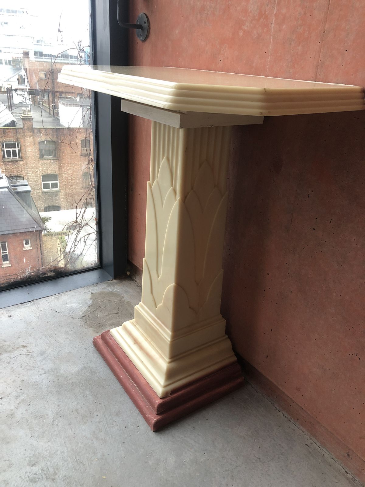 Art Deco Table Pillar Resin Wood Beige Marble 1970s 1940s photo 590.0