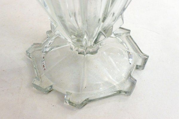 photo for sale Large Czech Art Deco Vase In Molded Pressed Glass, 1930s