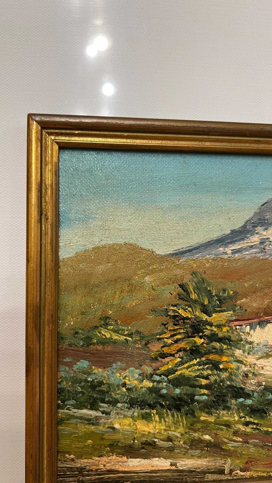 Signed Mid Century Oil On Canvas Board – Mountain Landscape With Village photo Art