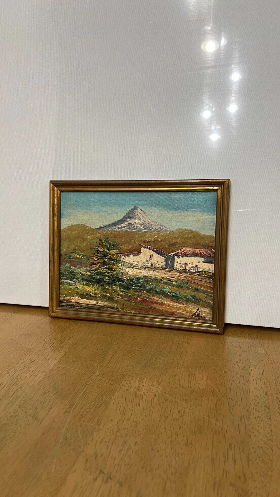 photo for sale Signed Mid Century Oil On Canvas Board – Mountain Landscape With Village
