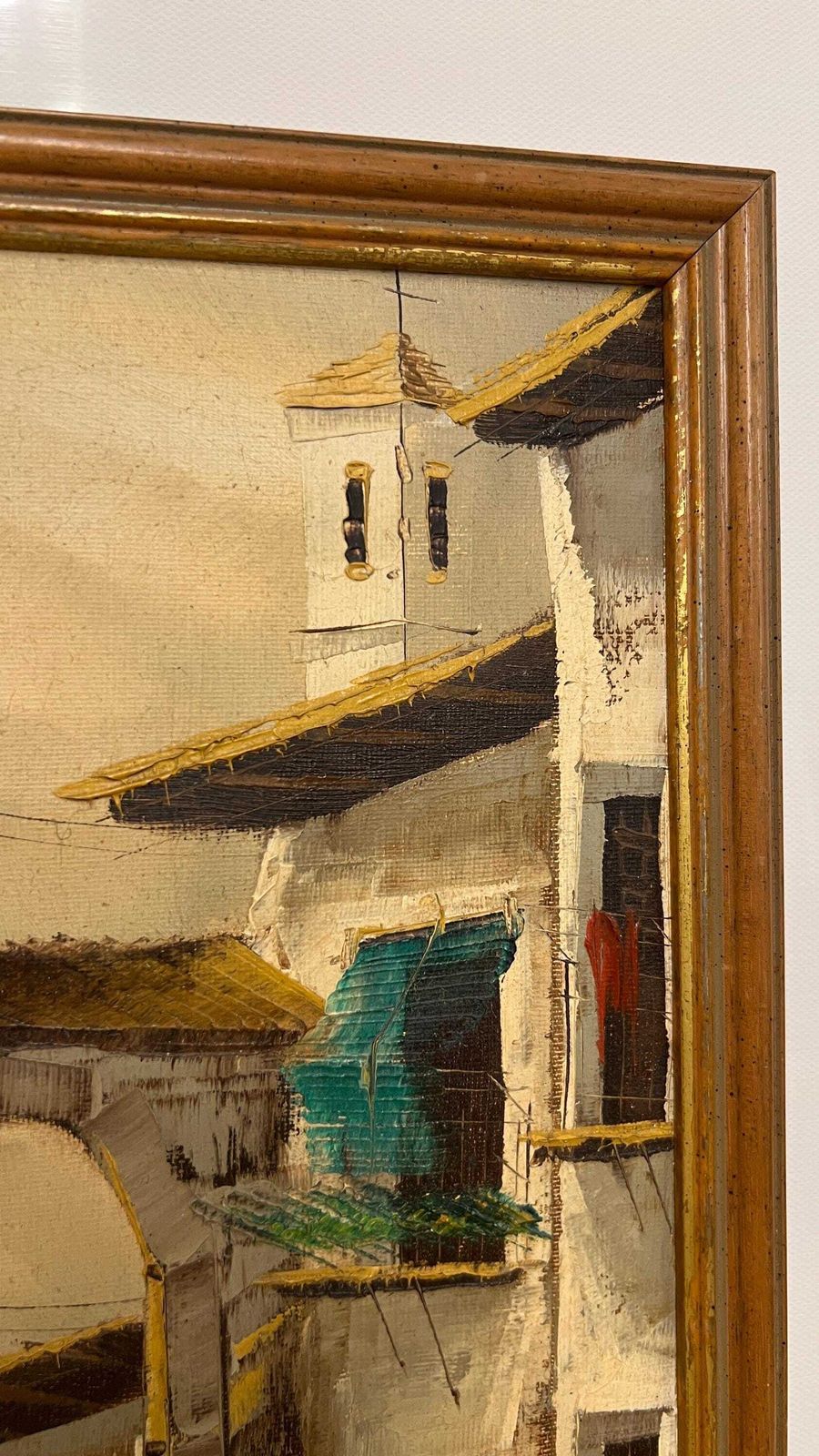 Mid Century Oil On Canvas Painting – European Village Scene photo vinterior