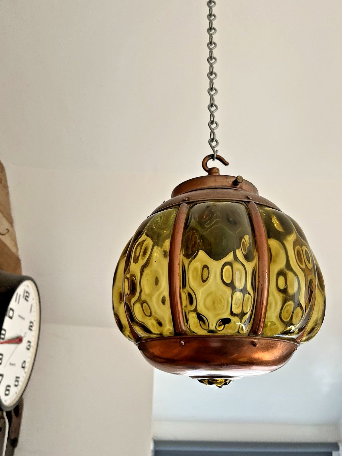 Mid Century Amber Copper Cage Blown Glass Onion Light Lantern 60's Scandi Dutch photo vintage