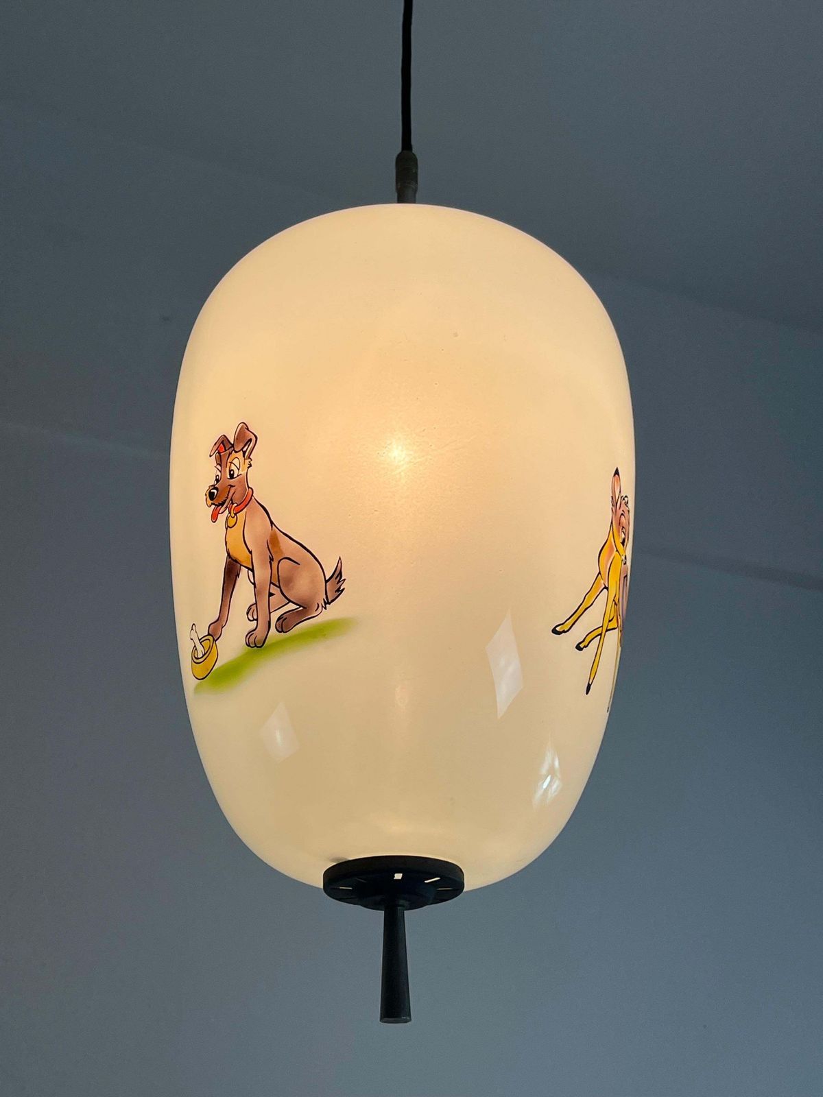 Disney Pendant Lamp By Doria Leuchten Germany Decorated Opaline Glass, 1960s photo vinterior