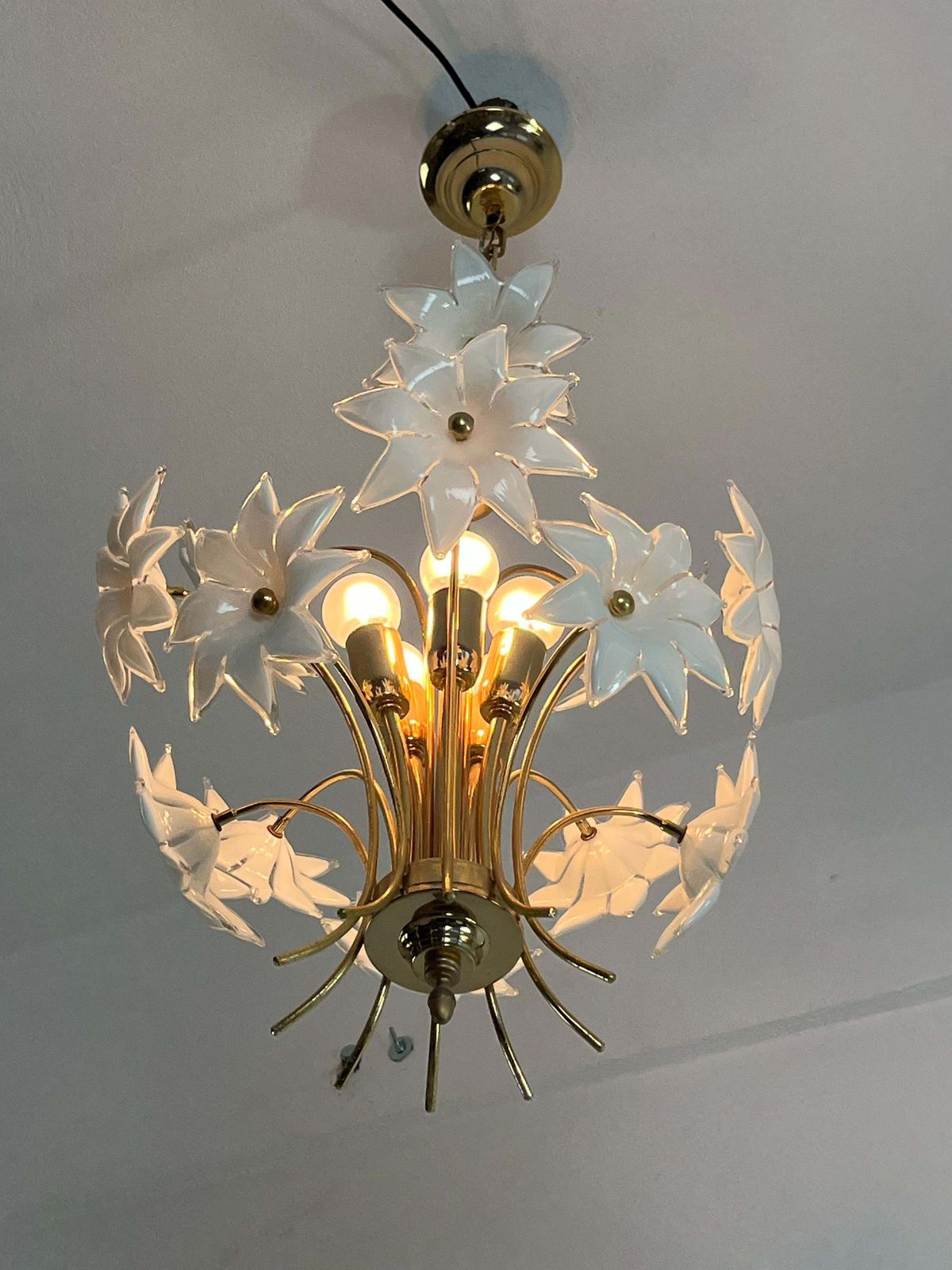 Mid Century Italian Murano Glass Floral Chandelier, 1970s photo for sale