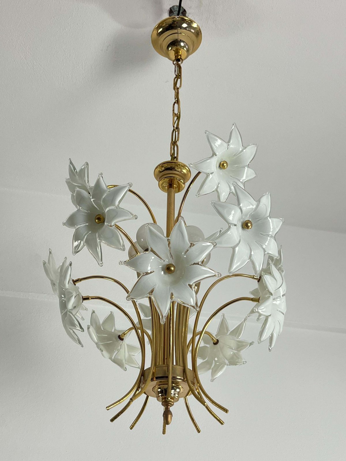 Mid Century Italian Murano Glass Floral Chandelier, 1970s photo Lighting