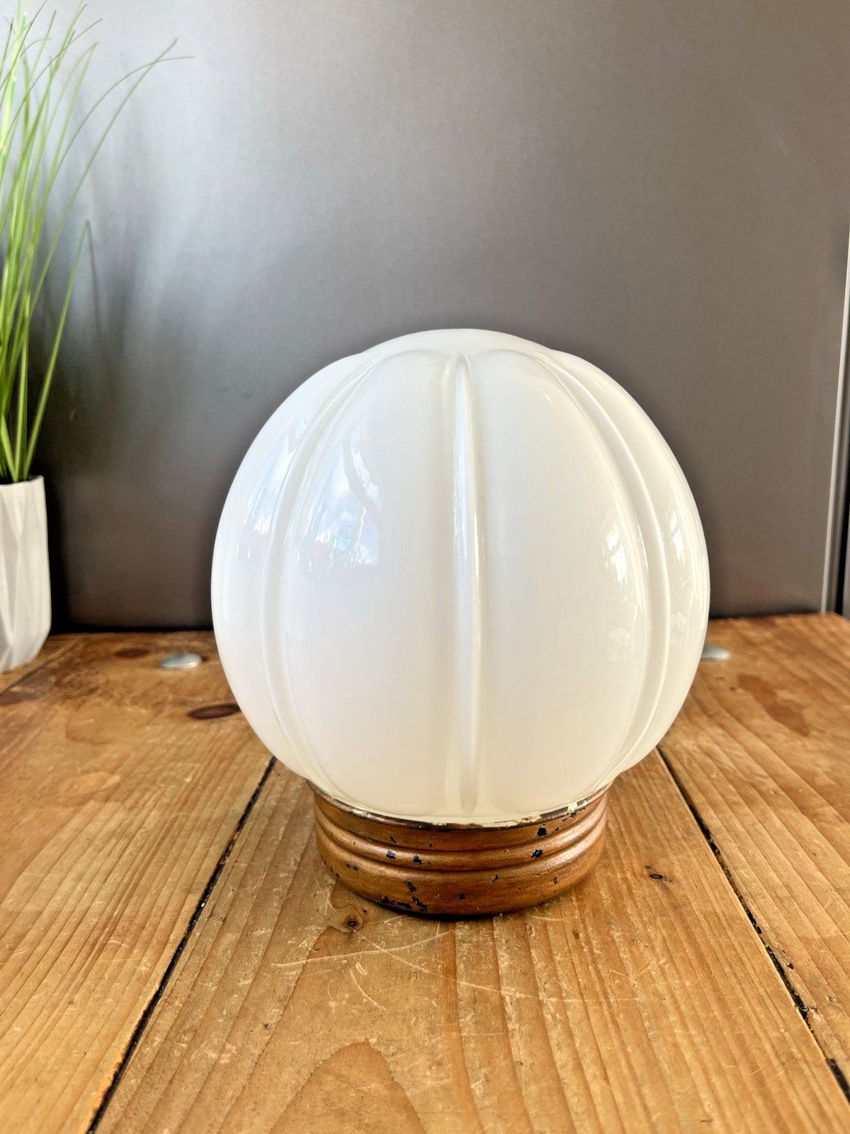 Art Deco Fluted Pumpkin Opaline Glass Globe Ceiling Light Lamp Shade & Gallery photo Lighting