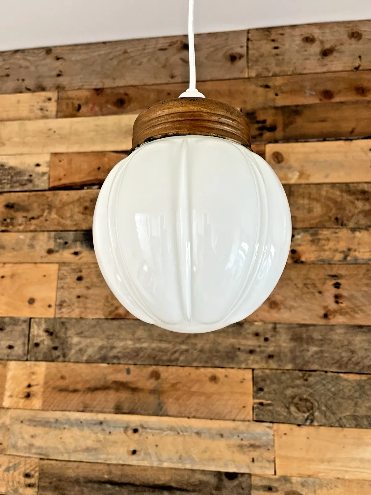 photo buy Art Deco Fluted Pumpkin Opaline Glass Globe Ceiling Light Lamp Shade & Gallery