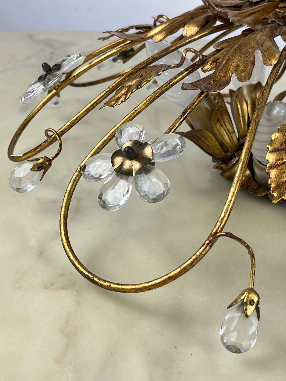 Banci Ceiling Light In Gilded Iron And Crystal Flowers Italian Design 1980s photo furniture
